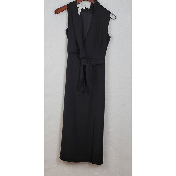 Jones New York Structured Wrap Dress 4 Black‎ Tie Belt Maxi Cocktail Party LBD - Picture 1 of 14